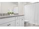Bathroom features a double granite vanity with white cabinets and a shower with a white shower curtain at 3038 Burnello Ct, Iron Station, NC 28080