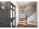 Inviting entryway with hardwood floors, staircase, and a decorative front door showcasing the home's stylish interior at 3604 Golfview Dr, Gastonia, NC 28056