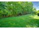 Lush green backyard surrounded by mature trees providing privacy and a serene setting at 5008 Woodview Ln, Weddington, NC 28104