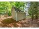 Backyard shed sits surrounded by mature trees in a shady spot, providing additional storage space at 1002 Hollyhedge Ln, Indian Trail, NC 28079
