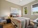 Cozy bedroom featuring hardwood floors, natural light, and a stylish bed with decorative pillows and a neutral color scheme at 172 Barber Loop, Mooresville, NC 28117