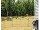 Secluded backyard with a black metal fence and a view of a lush wooded area at 2921 Parkwest Dr, Albemarle, NC 28001