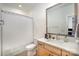 Bright bathroom featuring a shower/tub combo and a single vanity at 3026 Kalex Ct, Charlotte, NC 28204