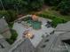 Overhead view of the backyard, showing the custom pool, fire pit, and meticulously designed outdoor space at 3587 Ridgetop Rd, Sherrills Ford, NC 28673
