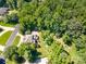 Aerial view of a neighborhood featuring mature trees, well-maintained landscaping, and lush surroundings at 408 Johnsfield Rd, Shelby, NC 28150