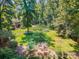 Overhead view of a lush, private backyard with mature trees and landscaping at 408 Johnsfield Rd, Shelby, NC 28150