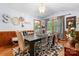 The dining room has wainscoting, pale blue walls, a chandelier and a black table with seating for six at 4395 Burton Rd, Maiden, NC 28650