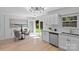 Cozy breakfast nook with modern lighting, backyard views, and stylish decor at 5329 Valley Forge Rd, Charlotte, NC 28210