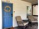 Welcoming front porch featuring rocking chairs, a decorative wreath on the blue door, and an outdoor rug at 659 Annafrel St, Rock Hill, SC 29730