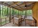 Inviting covered porch with comfortable seating and serene wooded views creates a relaxing outdoor space at 715 White Oaks Cir, Monroe, NC 28110