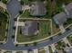 An aerial view shows the house, backyard, and the outline of the property at 104 Wingstem Ct, Mooresville, NC 28117