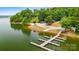Aerial view of dock overlooking peaceful lakefront and lush green landscape at 106 Pier Point Dr, Stony Point, NC 28678