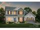 New two-story home featuring a stone and vinyl facade, a two-car garage, and a well-manicured lawn at 13908 Penbury Rd # 394, Charlotte, NC 28278