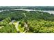 Scenic aerial view showcases a lakeside home surrounded by lush greenery and mature trees at 234 Rivercliff Dr, Stony Point, NC 28678
