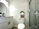 Modern bathroom features an updated vanity, toilet, and glass enclosed shower at 307 W Sunset Dr, Moore, NC 28110
