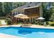 Inviting backyard pool with patio and multiple umbrellas providing shade and relaxation at 6184 Chandler Rd, Clover, SC 29710