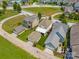 An aerial view displays a residential area with houses, detached garages, green spaces, and a neatly planned street layout at 827 Digby Rd, Rock Hill, SC 29730