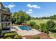 Inviting backyard with a pool, outdoor kitchen, lush landscaping, and golf course view at 1032 Spyglass Ln, Waxhaw, NC 28173