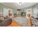 Open living room with hardwood flooring, fireplace, large area rug, and plush sofas at 119 Foote St, Chester, SC 29706