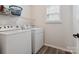 Bright laundry room featuring a modern washer and dryer, storage shelf, and wood-look flooring at 13314 Pontchatrain Ave, Charlotte, NC 28273