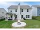 Large backyard featuring a stone fire pit and covered patio with seating, perfect for entertaining at 171 Old Harbor Dr, Mount Gilead, NC 27306