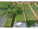 Aerial view of fenced backyard with green grass and brick features at 209 Keswick Ave, Charlotte, NC 28206