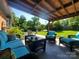 Comfortable covered patio with outdoor seating and a serene view of the backyard at 2104 Farmbrook Dr, Statesville, NC 28625
