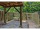 Private covered patio with bench and fenced yard, perfect for outdoor enjoyment at 218 Water Oak Dr, Pineville, NC 28134