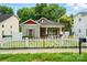Charming single-story home with white picket fence, red trim, and cozy curb appeal at 2723 Craddock Ave, Charlotte, NC 28208