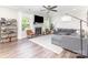 Comfortable living room with a fireplace, hardwood floors, modern decor, and plenty of natural light at 2732 Berkhamstead Cir, Concord, NC 28027