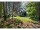 Expansive backyard bordered by mature trees and a white fence at 3500 Cedar Springs Sw Dr, Concord, NC 28027