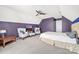 Bedroom featuring a sloped ceiling, two-tone paint, ceiling fan, and sitting area at 4469 Greystone Sw Dr, Concord, NC 28027