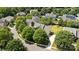Aerial view of a neighborhood showcasing mature trees, well-maintained lawns, and various architectural styles at 6803 Augustine Way, Charlotte, NC 28270