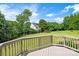 A wooden deck overlooks a well-manicured lawn and landscaped garden at 6803 Augustine Way, Charlotte, NC 28270