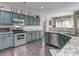 Open kitchen with stainless steel appliances, granite countertops, and modern cabinetry at 7700 Antique Cir, Waxhaw, NC 28173