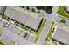 Aerial view of townhomes with neatly landscaped yards and designated parking at 9001 Lanark Ln, Fort Mill, SC 29707