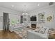 Elegant living room boasts a fireplace, built-in bookshelves, and stylish neutral furnishings at 4025 Cherrybrook Dr, Mint Hill, NC 28227
