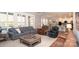 Open-concept living room with ample seating, neutral decor, and hardwood flooring at 5332 Pembrey Dr, Denver, NC 28037