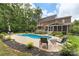 Lush backyard features an in-ground pool, ample patio space, manicured garden beds and mature trees at 6006 Casswell Cir, Matthews, NC 28104