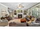 Comfortable living room featuring a fireplace, built-in bookshelves, and lots of natural light at 6006 Casswell Cir, Matthews, NC 28104