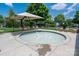 Inviting community fountain with umbrella, surrounded by chairs and a black fence at 8909 Savannah Rd, Harrisburg, NC 28075