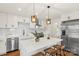 Modern kitchen features stainless steel appliances, white cabinetry, a center island with seating and stylish lighting at 922 Maurice St, Monroe, NC 28112