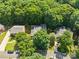 Aerial view of a neighborhood with tree-lined streets and well-maintained homes surrounded by lush greenery at 212 Foxfield Ln, Matthews, NC 28105