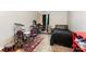 Bedroom with drumset, desk, and black bedding at 2240 Arbor Vista Dr, Charlotte, NC 28262