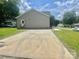 A concrete driveway leads up to the back of the home with gray siding and a well-manicured lawn at 325 Jordan Ave, Salisbury, NC 28159