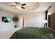 Comfortable primary bedroom features a trey ceiling, ensuite bathroom, and mounted TV at 3537 Hornets Nest Way # 206, Charlotte, NC 28208