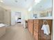 Bright primary bathroom featuring double vanity, glass shower, and natural light at 408 Presidio Dr, Rock Hill, SC 29732
