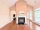 Bright living room with fireplace, hardwood floors, and ample natural light at 408 Presidio Dr, Rock Hill, SC 29732