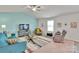 Comfortable living room features stylish furnishings, a ceiling fan, and plenty of natural light at 410 Apex Cir, Shelby, NC 28152