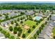 Aerial view of a vibrant community featuring a playground, green space, and pool; a fantastic place to call home at 4107 Park South Station Blvd, Charlotte, NC 28210
